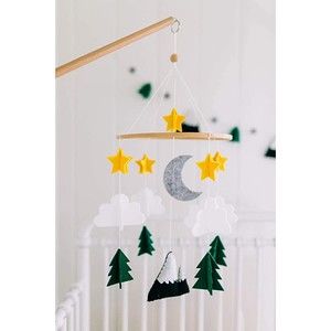 Sorrel + Fern Baby Crib Mobile Starry Woodland Night Evergreen Nursery Felt